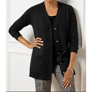 Talbots Jewel Button Cardigan Women's Black V-Neck Duster Stretch Size Small NWT